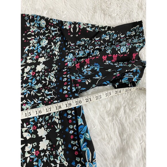 Farktop Women's Floral Blouse V Neck Tie Chiffon Shirt Size M Black Boho - Picture 3 of 11